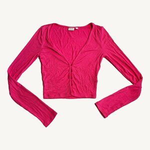 Sunday Best Hot Pink Long Sleeve Cropped Button Up Cardigan Top Size Small